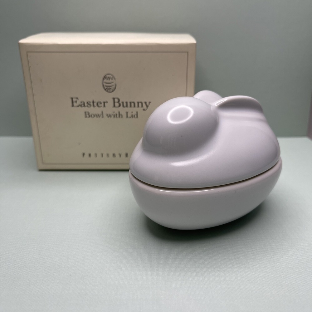 Pottery Barn Bunny Rabbit Bowl Candy Dish Lid White Trinket Box Spring Easter
